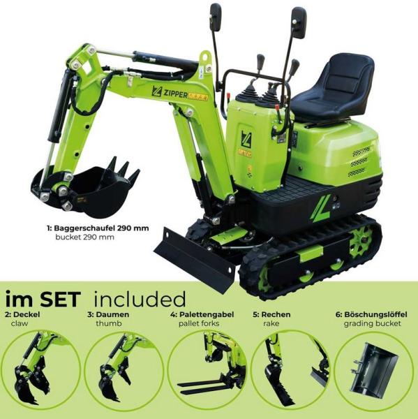 Zipper Maschinen ZI-MBGS600 Minibagger Set